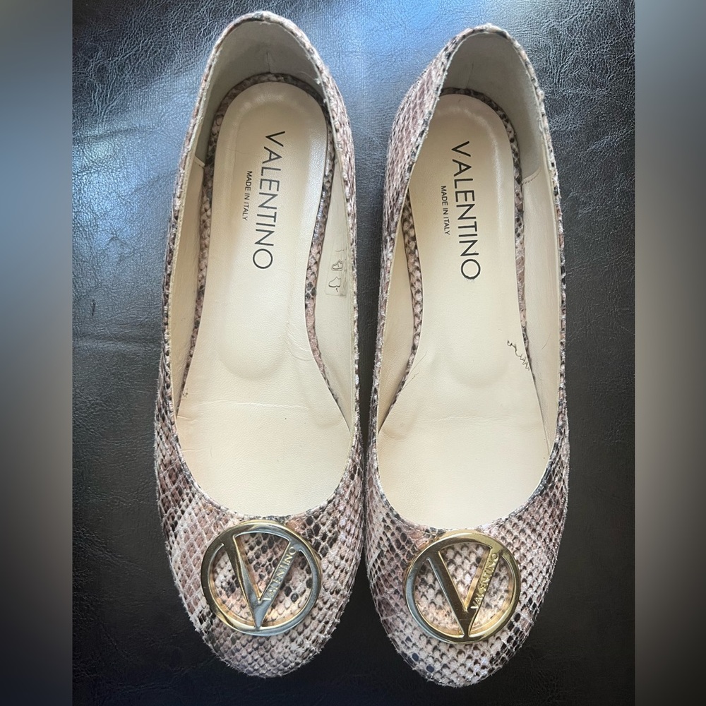 Valentino Malva Snake Print Ballerina Flats in Python